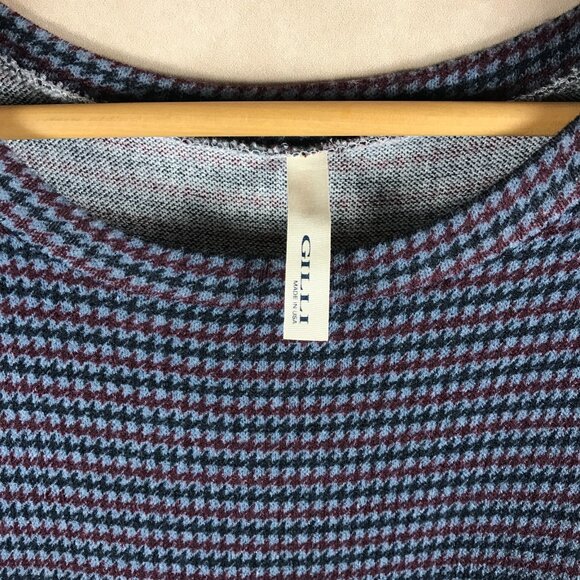 GILLI Blue/Red Houndstooth Tie Sleeve Knit Mini Dress SMALL - Picture 4 of 7